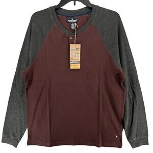 Tailor Vintage Henley Shirt Men L Red Gray Raglan Airotec Casual Preppy Comfort